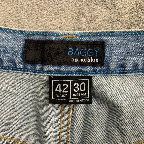 Anchor Blue Jeans Mens 40x29” Blue Baggy Denim Vintage Y2K Skater Wide Leg - Picture 10 of 12